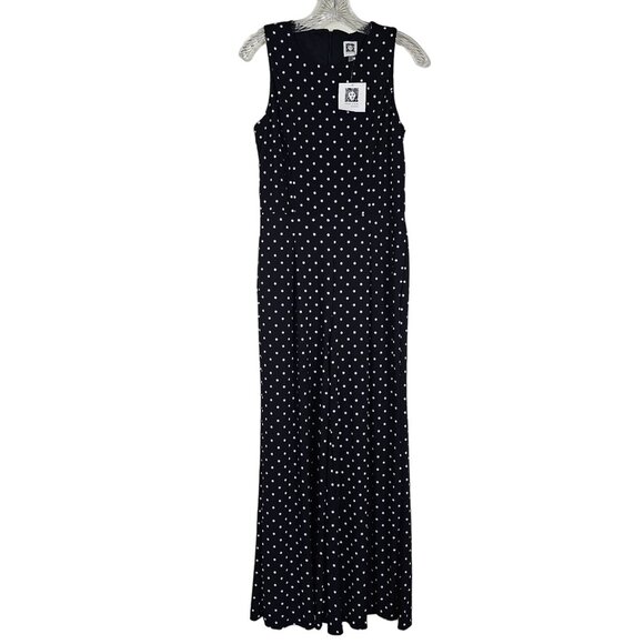 Anne Klein Polka Dot Sleeveless Jumpsuit Sz 6 Wide Leg Flowy Stretch Office - Picture 1 of 12